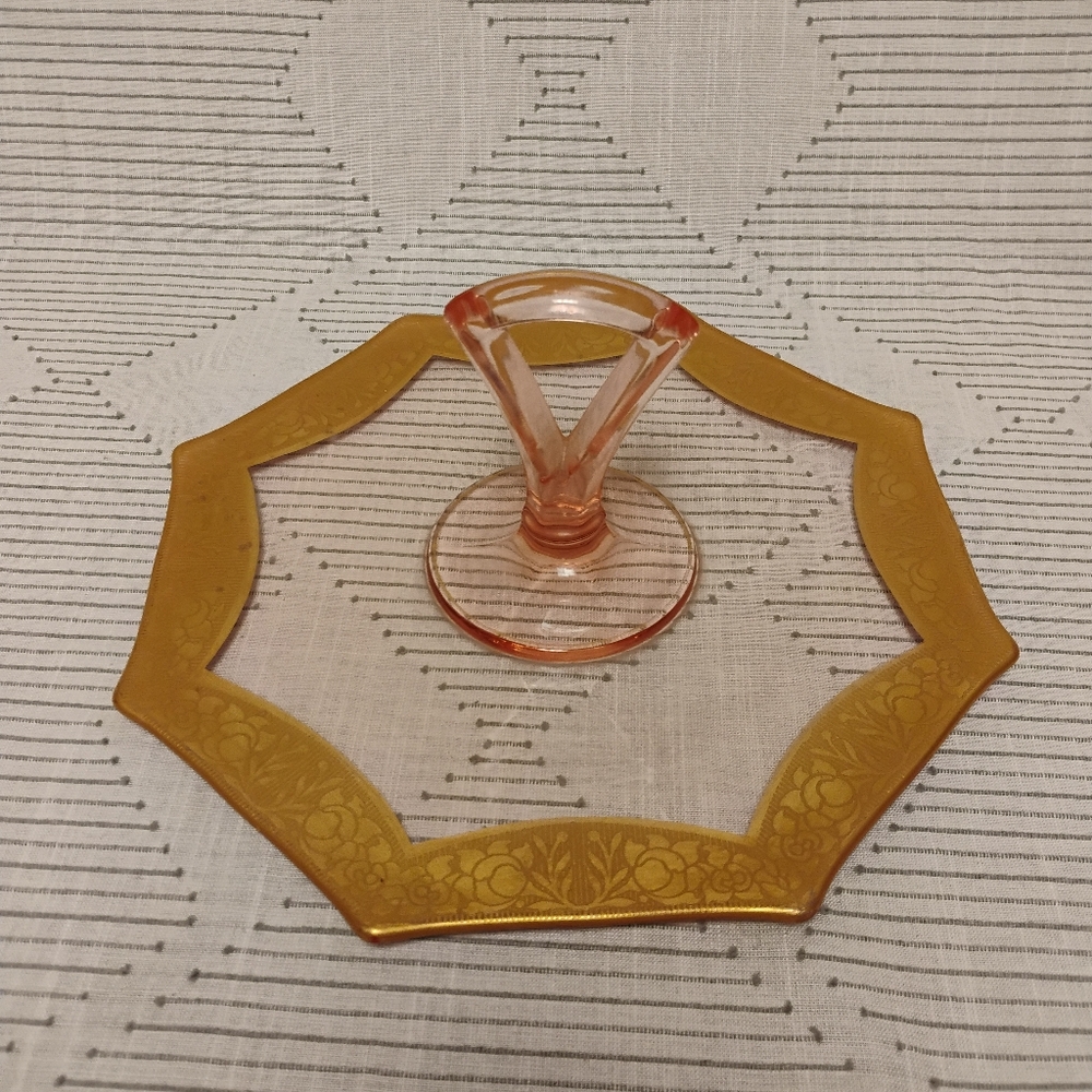 Vintage Tiffin Franciscan Rambler Rose Pink Depression Glass Tid Bit Tray 1930's